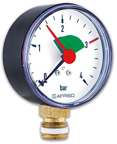 Rohrfedermanometer für Heizung/Sanitär - Radial, Afriso, Ø 63 mm, DN8 (1/4), Kennzeichnung 3 bar