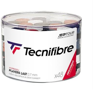 Tecnifibre PLAYERS LAST Tennis Racket Overgrips - Box of 48-0.7mm - Assorted