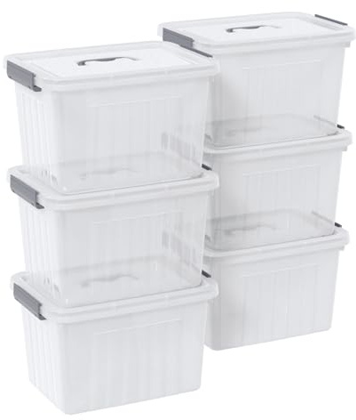 Neadas 10 L Clear Storage Latching Box, Plastic Boxes with Lid, 6-Pack