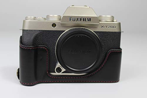 X-T200 Hülle, Zakao PU-Leder, halbe Öffnung an der Unterseite, Holster-Kameratasche mit Handschlaufe, Schutzhülle für Fuji Fujifilm X-T200 XT200 (schwarz)