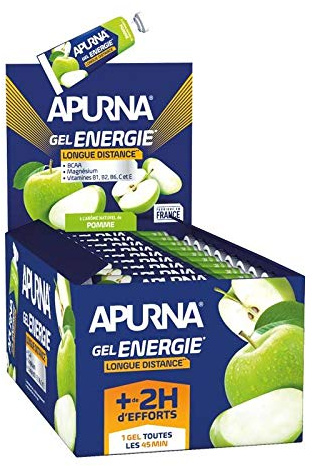 APURNA - GELS Energie Pomme Verte Longue Distance - Plus de 2H d'efforts - Présentoir de 25 Tubes de 35g
