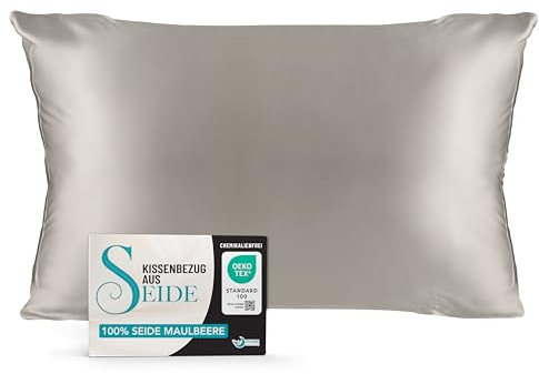 Kissenbezüge Seide - 50x70 cm - Gewicht 19 Momme 100% Reine Maulbeerseide Doppelseitig - Seidenkissenbezug für Haar und Haut, Anti-Aging, Anti-Bettwanzen - Silber Grau