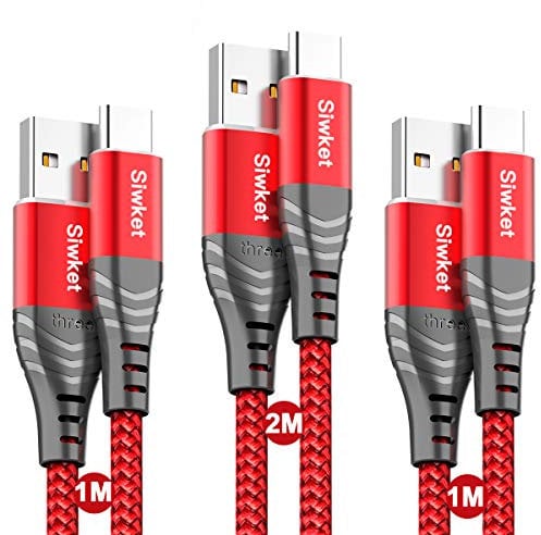 Siwket USB Type C Cable 3A Fast Charging Cord,[3-Pack 2x1M 2M] USB A to USB C Fast Charger Cable Nylon Braided Data Sync for Samsung Galaxy S10 S10e S9,LG G5 G6,Sony Xperia,HTC (Red)