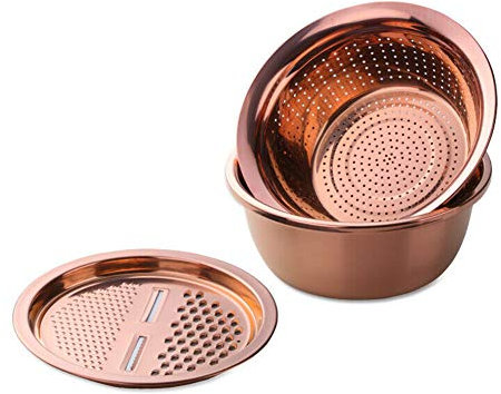 Sansund Multifunktionales Gemüse-Waschschüssel-Set, Sieb mit Schüssel, Edelstahl-Waschbecken, Küchensieb, feinmaschiger Korb für Obst und Gemüse rose gold