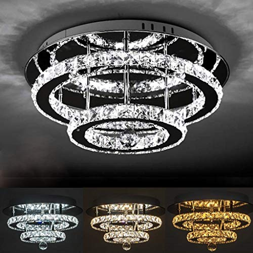 LONCHAN K9 Kristall Deckenleuchte LED 36W Modernes Design Deckenlampe Edelstahl Mit Deckenbeleuchtung Esszimmer Schlafzimmer Wohnzimmer Deckenlicht Büro Küche Transparent Kronleuchter…