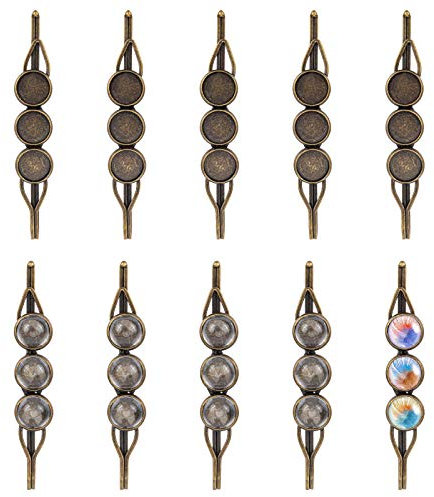 PandaHall 10 Sets Bobby Pins Haarspangen Making Kit Inklusive 10 Stück Haarrohlinge 30 Stück Klarglas Cabochons Für DIY Haarspangen Jwelry DIY Craft Making, Antik Bronze