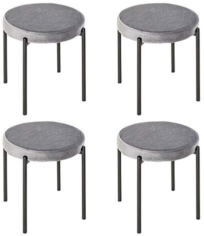 HOMCOM 4er-Set Esszimmerhocker Stapelbar Esszimmerstühle Küchenstuhl mit gepolstertem Sitz, Samtoptik Sitzhocker Samt für Küche Esszimmer Metall Grau 41,5 x 41,5 x 46 cm
