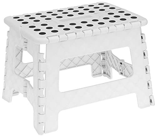 Klapptritt Klapphocker bis 100 Kg Hocker 1 Stufe Haushaltsleiter Einstieg Trittstufe Tritthocker (Weiß)