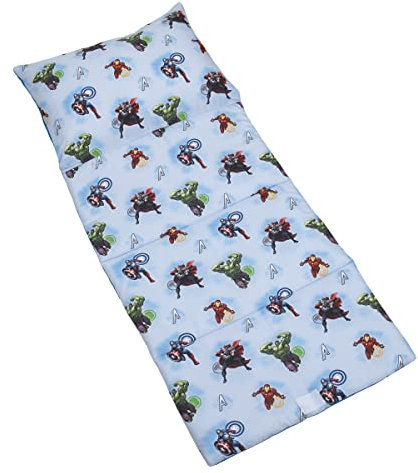 Marvel Avengers Fight The Foes Blue, Red, Green Hulk, Iron Man, Thor, Captain America Deluxe Easy Fold Toddler Nap Mat