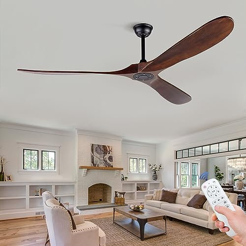 BOJUE Ventiladores de Techo de 177 cm sin Luz, Ventilador de Techo de Madera Grande sin Luz con Control Remoto, Ventilador de Techo Exterior para Patios, Porche, Sala de estar, Oficina