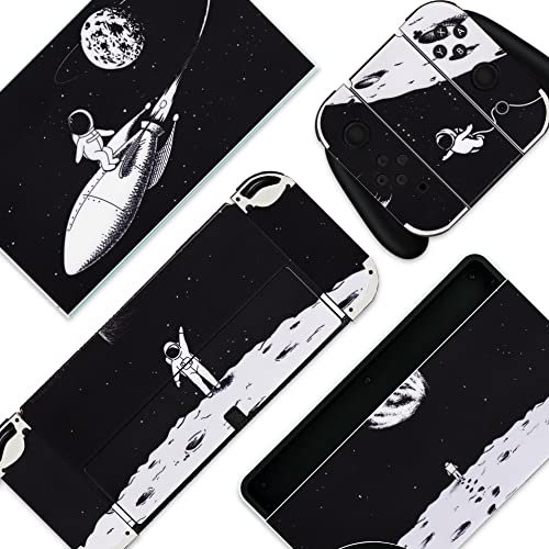 BelugaDesign Space Switch Skin | Cooler Kawaii Sticker Wrap Vinyl-Aufkleber | Galaxie Raumschiff Astronaut Mond Niedlich Cutecore | Kompatibel mit Nintendo Switch (Switch OLED, Schwarz Weiß)