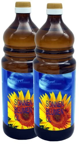 Sonnenblumenöl 1 Liter mit einen bemerkenswerten Anteil an Vitamin E und mehrfach ungesättigten Fettsäuren