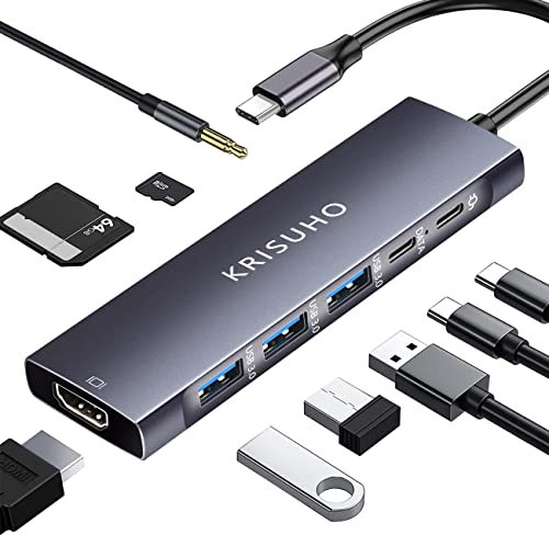KRISUHO USB C Hub 9-in-1USB-C Dock & Multiport Adapter with HDMI 4K 100W PD USB 3.0 SD/TF Card Reader | USB Type C Hub/Dongle Compatible MacBook Pro/Air, iPad (Mac HDMI Adaptor Included)