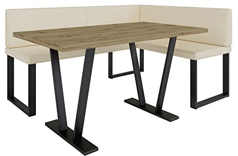 Eckbank Akiko Metal mit Tisch - Eckbankgruppe für Ihrem Esszimmer, Küche modern, Sitzecke, Essecke. Perfekt für Küche, Büro und Rezeption. Solide und Starke Verarbeitung. (Soft 18, 168x128 rechts)
