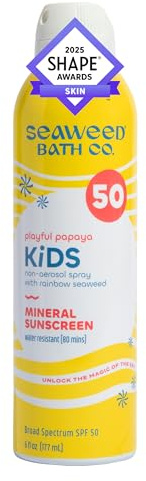 Seaweed Bath Co Kids Mineral Sunscreen Spray SPF 50 - Zinc Oxide Tear Free Sunblock for Children - Lightweight Water Resistant Broad Spectrum Protection for Sensitive Skin, 6 Ounce