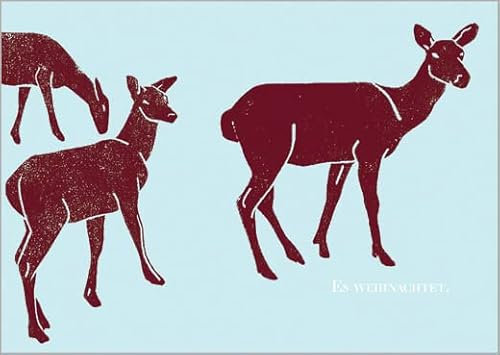 5er Set: Weihnachtskarte mit rötlichen Rehen auf winterlichem blau mit Spruch • Klappkarten Set mit Umschlägen zum Weihnachts-Fest, Neujahr für Familie Freunde Firma