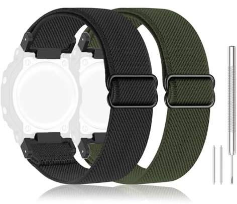 Sunnyson 2 Stück dehnbare Nylon-Uhrenarmbänder, kompatibel mit Casio G-Shock DW-5600/8900/GWM5610, elastische, weiche, verstellbare Ersatzbänder für Casio Watch