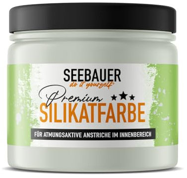 SEEBAUER diy Silikatfarbe Hellgrün 300ml für Innen (No. 771 Ocean Grass) Atmungsaktive Mineralfarbe für Allergiker - Abwaschbare Wandfarbe - Grüntöne hohe Deckkraft