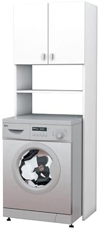 HOGAR24 ES | Mueble Armario para Lavadora | Contiene 2 Puertas y 1 Balda | Color Blanco | Medidas: 180 x 64,2 x 35,6 cm