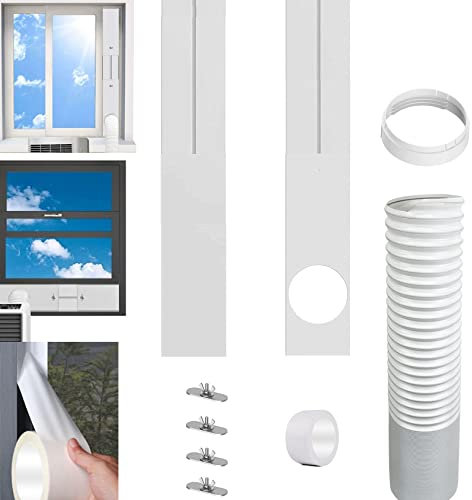 JIANZHENKEJI Mobile Air Conditioner Windows Vent Kit with 5.9'' Exhaust Hose & Coulper,Universal Adjustable Sliding Window Seal Plate for Portable A/C Unit Suitable 5.9''/15cm AC Dryer, White