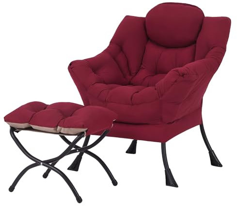 Welnow Lazy Chair mit Ottomane, moderner Lounge-Akzentstuhl mit Armlehnen und Einer Seitentasche, gepolstertes Sofa-Stuhl-Set für die Freizeit, Lesestuhl mit Fußstütze für kleine Räume, Eckstuhl