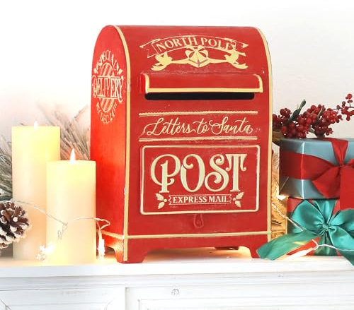 BIG FORTUNE Cassetta delle lettere autoportante decorativa natalizia in metallo rosso Babbo Natale vintage cassetta delle lettere