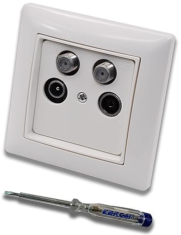 Busch Jäger SET: Unterputz 4-Loch Dose 40-2400 MHz, Enddose Stichdose für Radio, TV, SAT1 & SAT2. Inkl. BalanceSi alpinweiß 1fach Rahmen, Abdeckung + EBROM Phasenprüfer zur Montage des Geräts