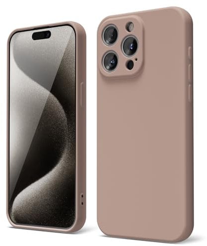 oakxco for iPhone 15 Pro Max Phone Case Liquid Silicone, Thin Slim Soft Rubber Gel TPU Plain Simple Cover for Women Girl Cute, Matte Solid Color,Brown Khaki Nude