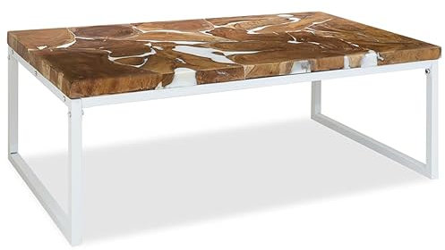ADWOA Couchtisch Teak Harz 110 x 60 x 40 cm Living Room Table Folding Coffee Table