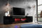 Komodee, Merano Bank TV Schrank, Schwarz, LED RGB, Breite 230 cm x Höhe 52,5 cm x Tiefe 35 cm, für Wohnzimmer, Schlafzimmer
