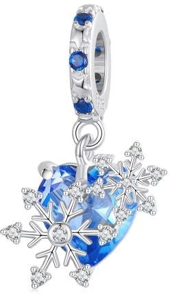 Qings Kristallklare Schneeflocken Charms Funkelnde blaue Herz Anhänger Perle 925 Sterling Silber zum Neujahr aus dem Winter