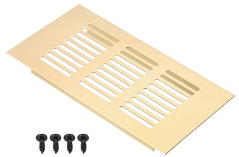 PATIKIL 6 x 3 Inch Door Air Vent Cover, Aluminum Grille Ventilation Cover Louvered with Mounting Screws for Cabinet Wardrobe Door, Gold Tone