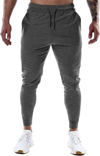 VIGVAN Jogginghose Herren Sporthose Baumwolle Trainingshose Fitness Hose Lang Freizeithose Slim Fit Joggers Pants (M, Dunkelgrau-1)