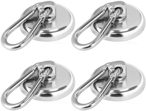Riisoyu 4 Stück Magnethaken Extra Stark, 45kg Neodym Magnet mit Karabiner Magnetische Haken Stark Groß 36mm Silber Magnethaken mit Federschnalle für Camping Küche Schließfächer
