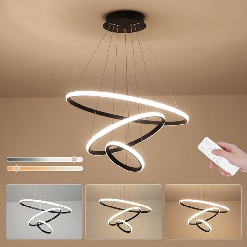 50W Pendelleuchte LED Hängelampe Esstisch Dimmbarer, Moderner Kreativer 3 Ring Schwarz Pendelleuchte Esstisch, Höhenverstellbar Hängeleuchte Deckenlampe Hängend für Esszimmer Wohnzimmer Schlafzimmer
