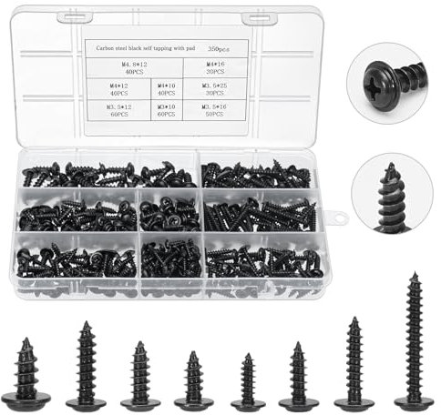 MumdoYAL 350 pezzi viti autofilettanti per metallo,viti per legno,viti autofilettanti per legno,testa a croce,Realizzato in acciaio al carbonio, le dimensioni includono M3, M3.5, M4, M4.8