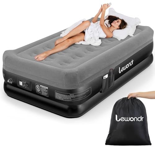 Lewondr Matelas Gonflable 1 Place avec Pompe Intégrée, 191x99x46CM Matelas Gonflable Rapide en 2 Minutes Lit Gonflable pour Camping Maison Invités Voyages(250kg Max), Gris