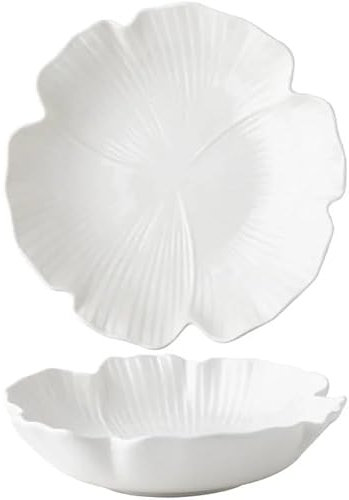 Assiette de Diner Assiettes à dîner en céramique de cuisine nordique, assiettes à fleurs en relief blanches, assiettes à salade, nourriture soupe pâtes dîners, plats bol vaisselle Assiettes Légères