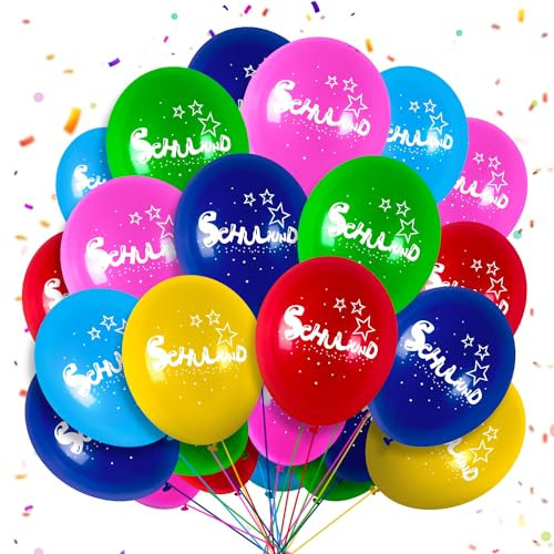 30Stück einschulung schulanfang deko SCHULKINDballon+Schuleinführung Luftballon bunt Ballons aus 100% Naturlatex, 6 Farben Folienballons Farbmix Jungs Mädchen