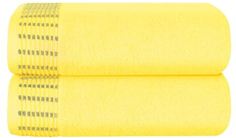 MALLONI HOME Baumwolle 2er-Pack Oversized Badetuch-Set 70 x 140 cm, große Badetücher, Ultra saugfähig, kompakt, schnell trocknendes und leichtes Handtuch — Gelb