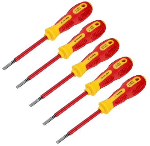 QUARKZMAN 5Pcs 1000V Tournevis Électrique Magnétique Isolé à Fente 5mm x 100mm CR-V Tournevis à Tête Plate pour Électriciens