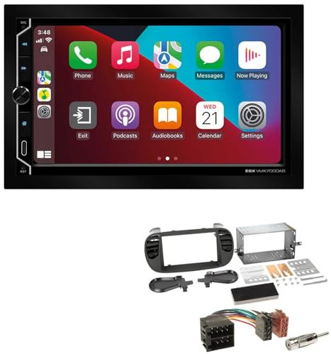 ESX VMX700DAB 2-DIN Autoradio kompatibel mit Wireless Apple CarPlay Android Auto Bluetooth DAB+ passend für FIAT 500 ab 2007 Schwarz