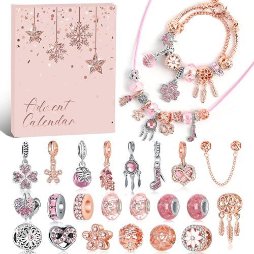 Charm Adventskalender Armband, Schmuck Adventskalender 2024 Kinder Mädchen Frauen, Weihnachtskalender Schmuck Weihnachten Geschenke Teenager Mädchen 5 6 7 8 9 10 11 12 Jahre