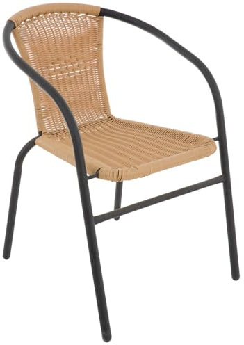 PATIO Gartenstuhl stapelbar Polyrattan Bistro Plus Stapelstuhl Balkonstuhl Metallrahmen pulverbeschichtet 1 Stück beige