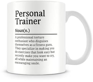 Behind The Glass - Definición de entrenador personal - Taza divertida para el gimnasio | Taza para un PT, cerámica, 11 onzas líquidas