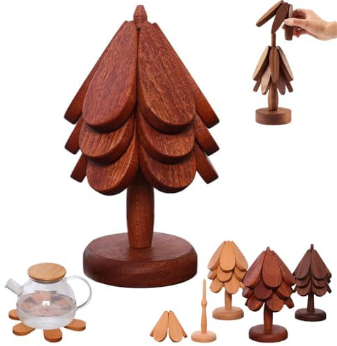 Wooden Trivets for Hot Dishes,Foldable Tree Shape Walnut Wood Table Mat,Tree Shape Trivet Set,Anti Scald Heat Resistant Table Mat,Wooden Trivets for Hot Dishes/Pot/Bowl/Teapot/Hot Pot Holders (F)