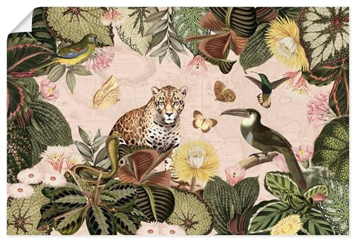 ARTLAND Wanddeko Poster & Kunstdrucke Wandposter Tiere exotische Pflanzen Blumen Leopard Tukan Dschungel Vintage U5HB