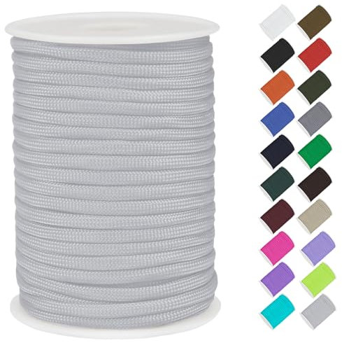 CAMAL Paracorde 4mm Paracord Corde Polypropylene Noyau à 7 Brins Fil Etendoir Linge Exterieur Corde Utilitaire Cordelette 4mm pour l'Intérieur Et l'Extérieur, Camping, Tentes (Gris Clair)