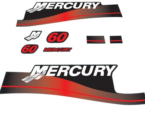 XRmarine Aufkleber für Mercury 60 PS Zweitakt Außenbordmotor Rot Aufkleber-Set Reproduktion 60 PS 2-Takt