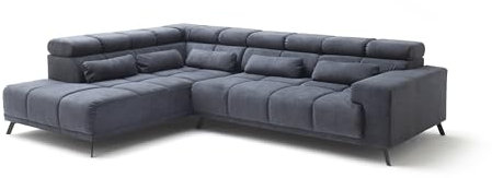 möbelando Wohnlandschaft >Iver< Sitz+Kopfteilverstellung, 5 Kissen, anthrazit - 295x100x232cm (BxHxT)